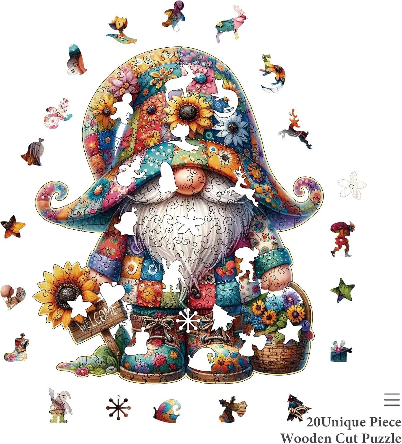 Wooden Jigsaw Puzzles, Gnome Wooden Puzzles for Adults with Unique Shape, Medium 10.3"x11.8" Wooden Puzzles with Exquisite Wooden Box Packaging