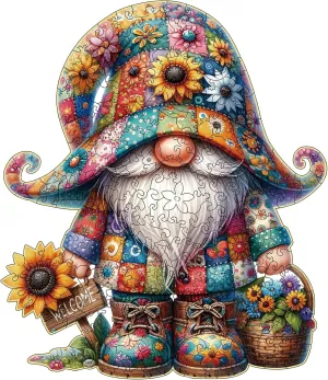 Wooden Jigsaw Puzzles, Gnome Wooden Puzzles for Adults with Unique Shape, Medium 10.3"x11.8" Wooden Puzzles with Exquisite Wooden Box Packaging