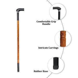 Wooden Walking Stick - 35 Inches | Carved Wooden Walking Stick for Old Man