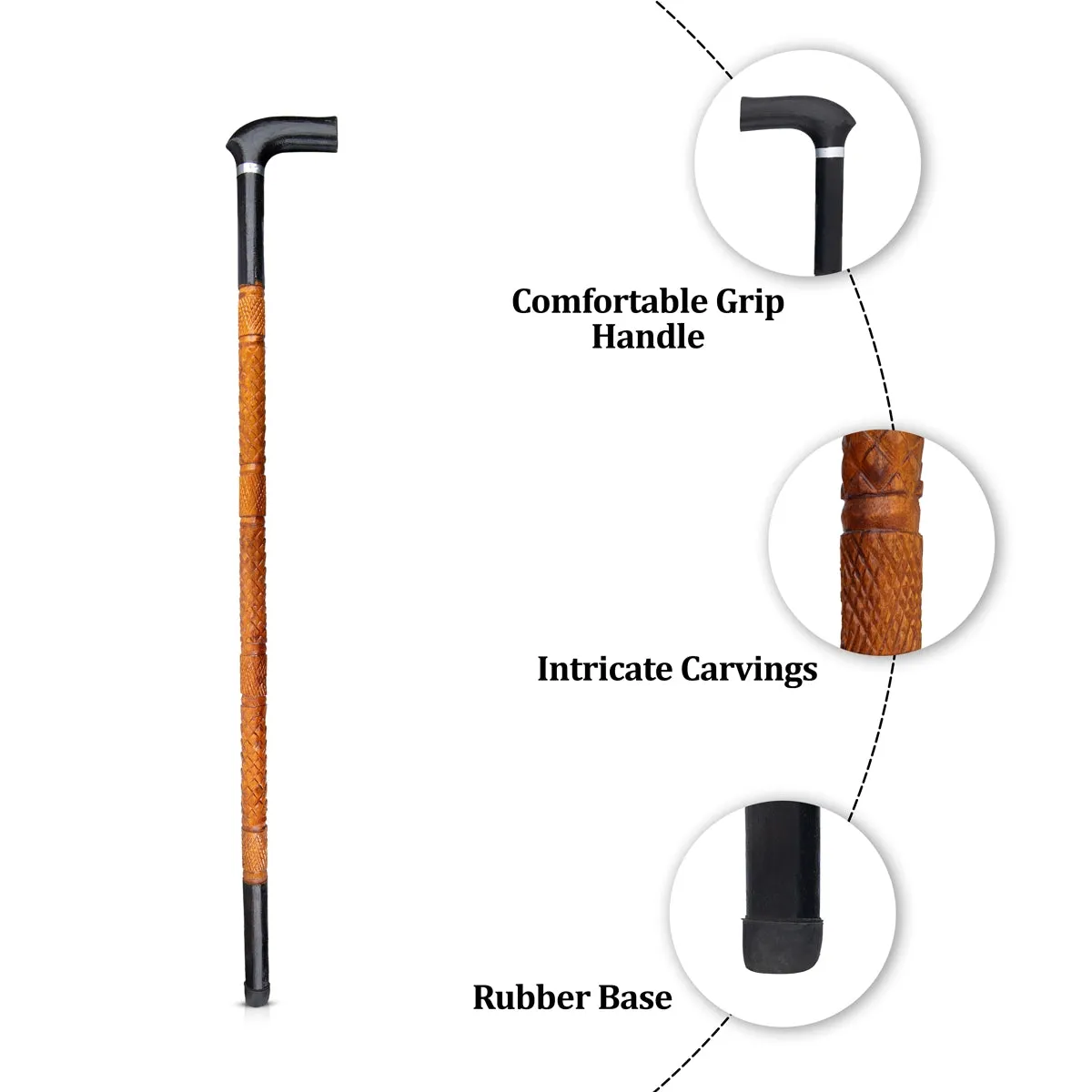 Wooden Walking Stick - 35 Inches | Carved Wooden Walking Stick for Old Man