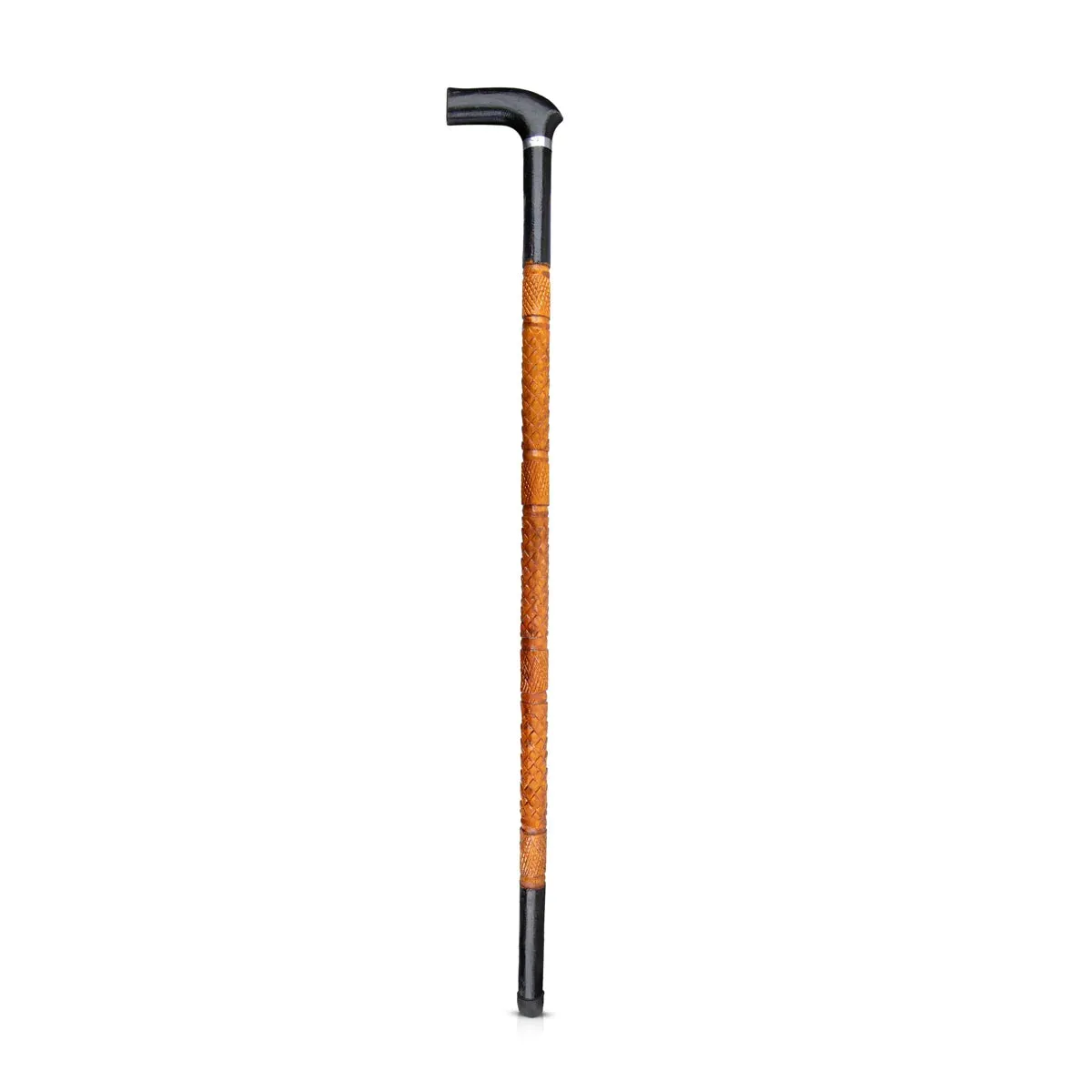 Wooden Walking Stick - 35 Inches | Yellow & Black Polished Carved Walking Stick for Old Man