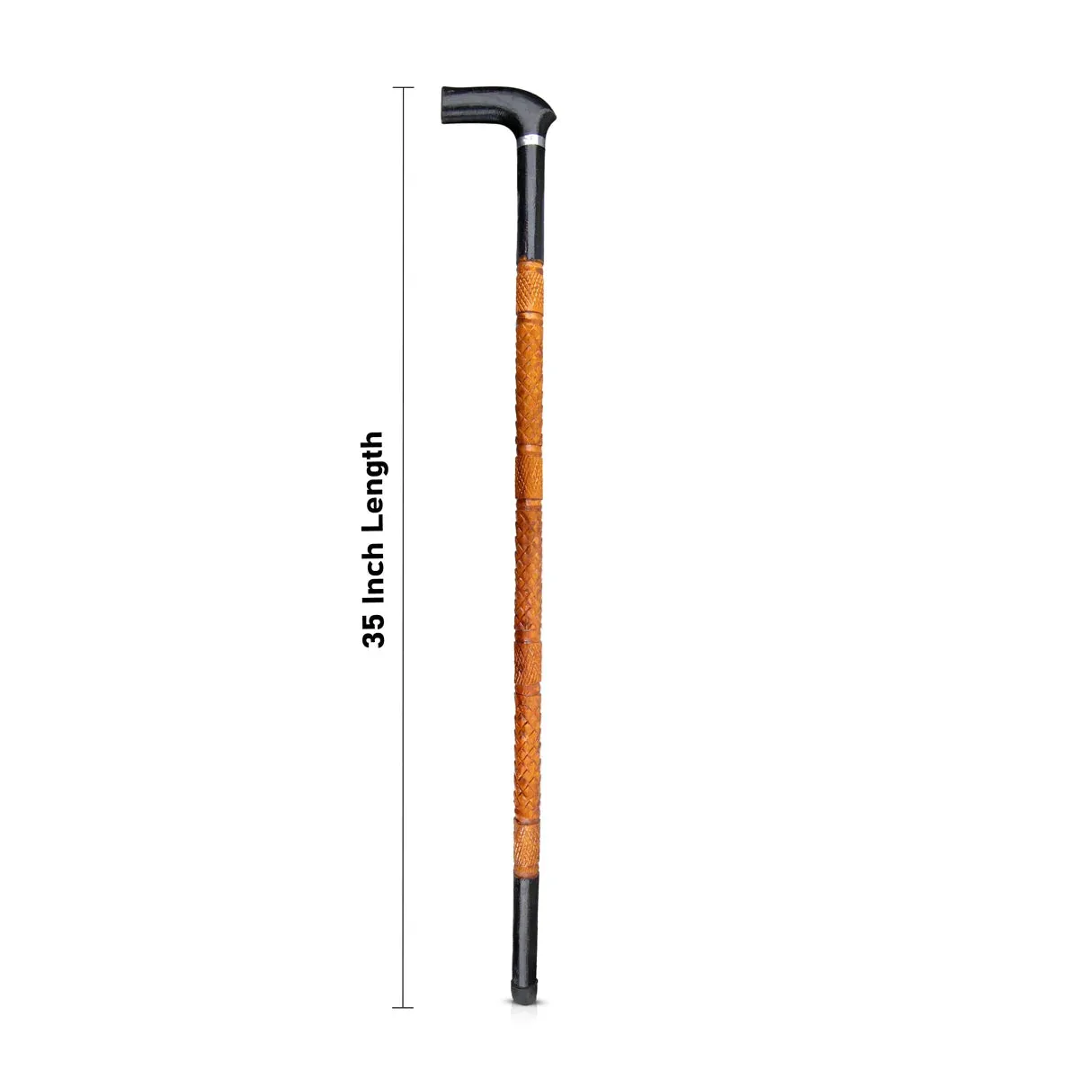 Wooden Walking Stick - 35 Inches | Yellow & Black Polished Carved Walking Stick for Old Man