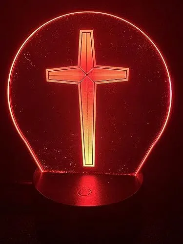 Xdorra Christian Gift Cross 3D Lamp Room Decor, Small Crucifix Bless Decorative LED Beside Cross Church Room Decors Religious Lights - Christian's Gifts for Men Women