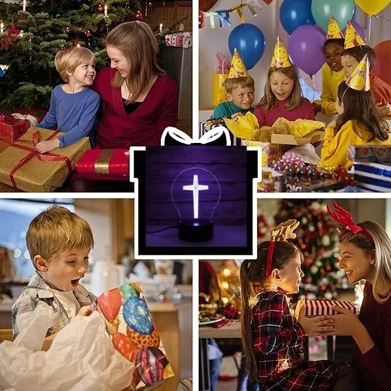 Xdorra Christian Gift Cross 3D Lamp Room Decor, Small Crucifix Bless Decorative LED Beside Cross Church Room Decors Religious Lights - Christian's Gifts for Men Women