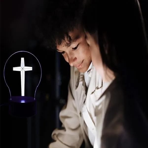 Xdorra Christian Gift Cross 3D Lamp Room Decor, Small Crucifix Bless Decorative LED Beside Cross Church Room Decors Religious Lights - Christian's Gifts for Men Women
