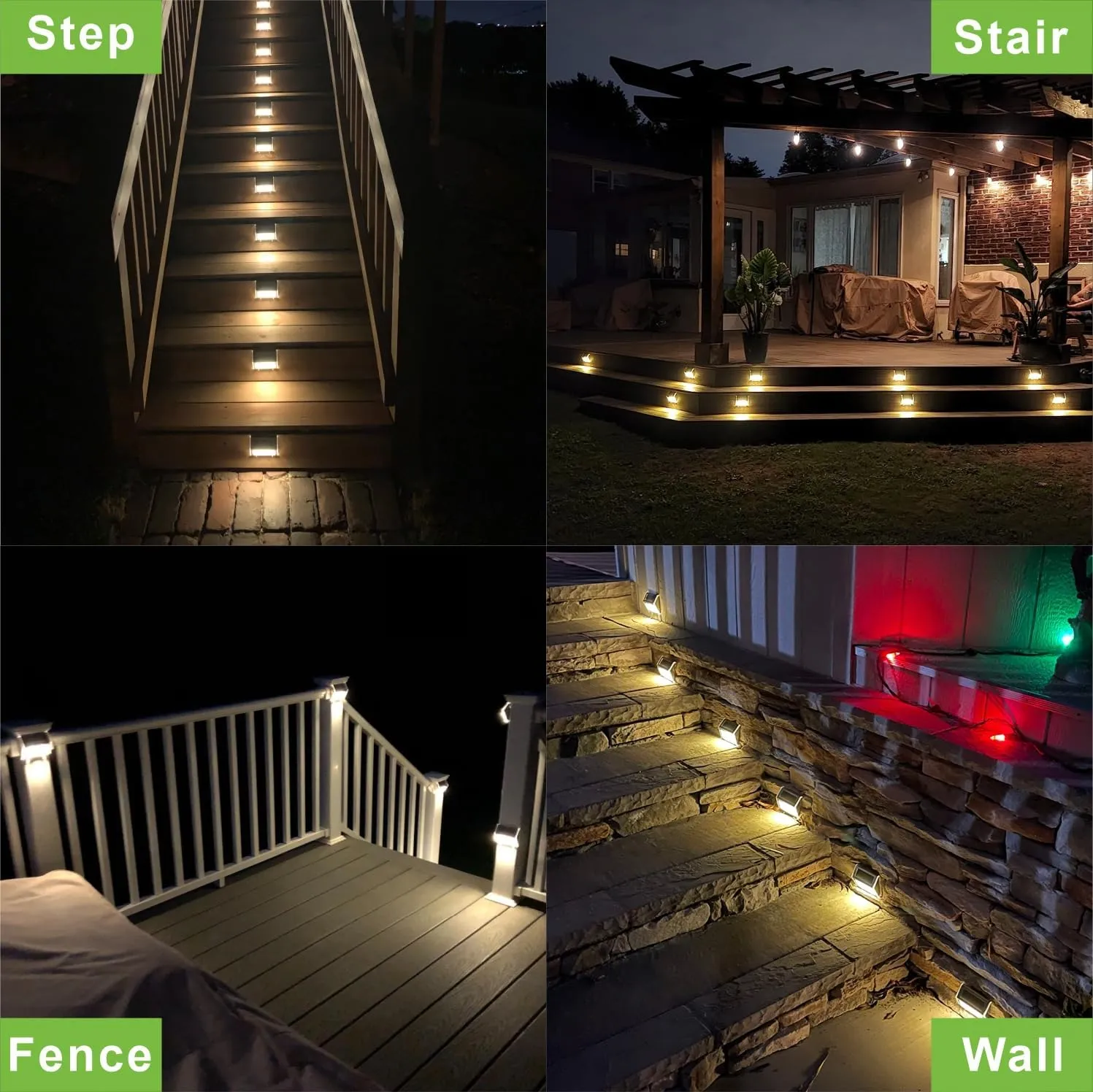 XLUX Solar Lights for Steps Decks Pathway Yard Stairs Fences, LED lamp, Outdoor Waterproof,Warm Light,12 Pack