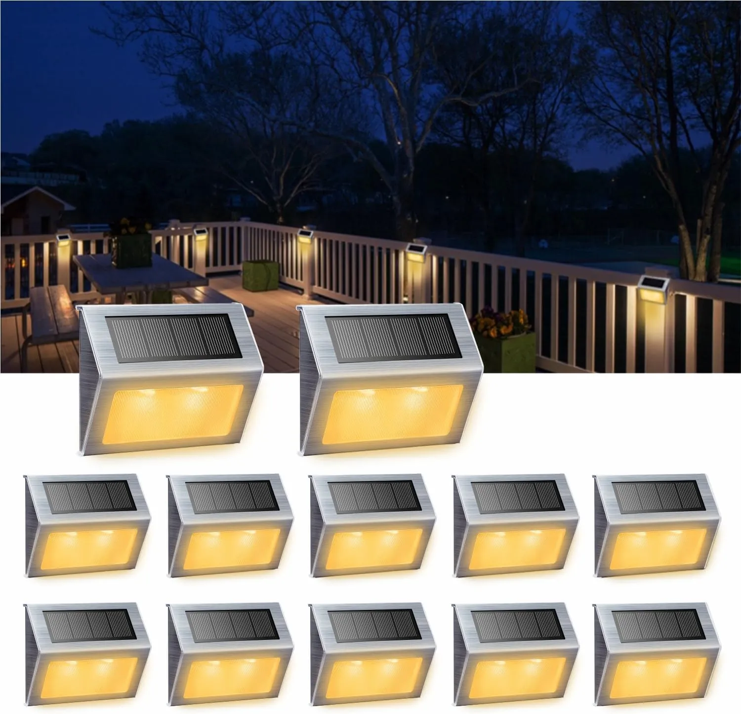 XLUX Solar Lights for Steps Decks Pathway Yard Stairs Fences, LED lamp, Outdoor Waterproof,Warm Light,12 Pack