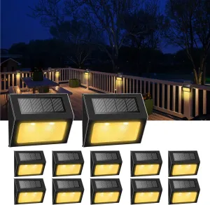 XLUX Solar Lights for Steps Decks Pathway Yard Stairs Fences, LED lamp, Rainproof, Black Metal Housing, 12 Pack