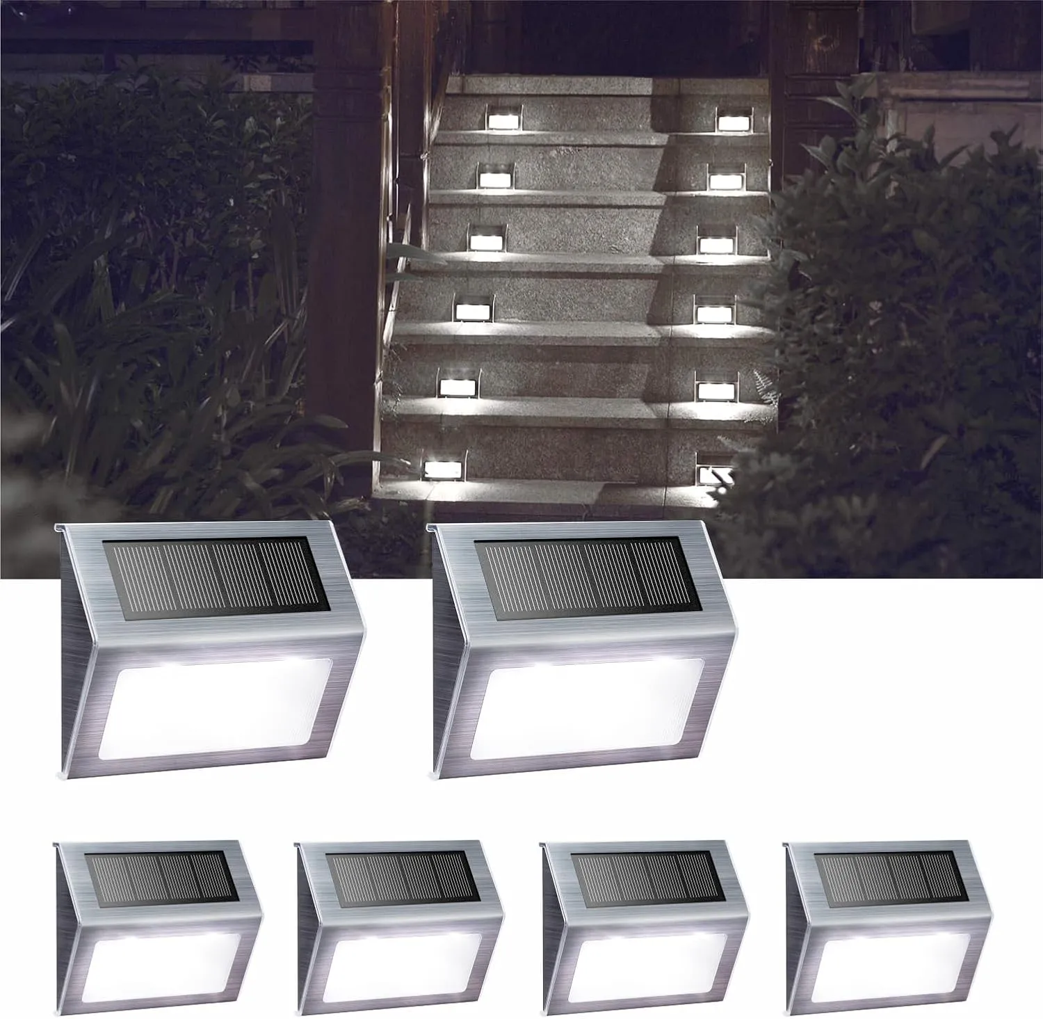 XLUX Solar Powered Lights for Deck Steps Stairs Fences Pathway Path, LED lamp, Outdoor Waterproof, White Light 6 Pack