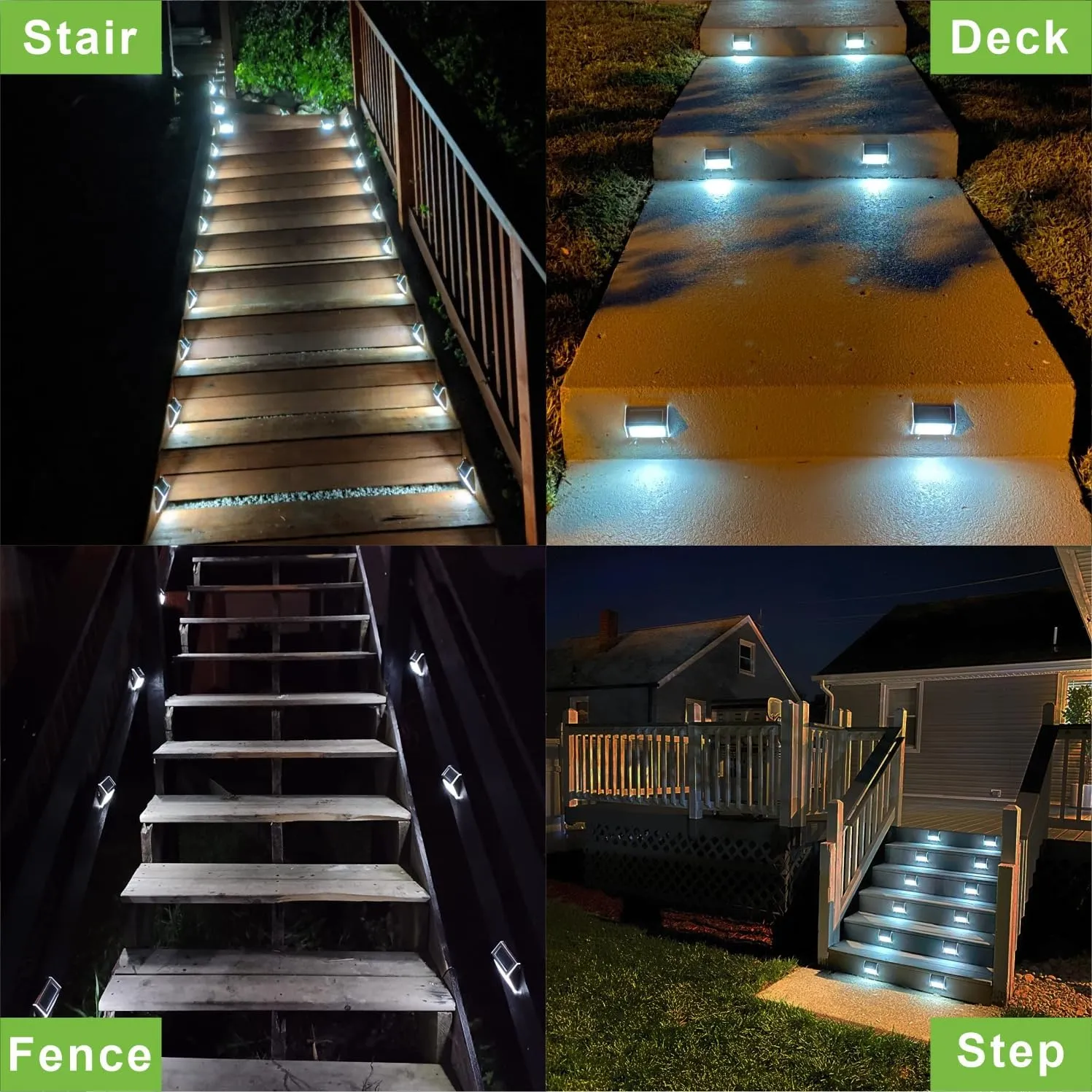 XLUX Solar Powered Lights for Deck Steps Stairs Fences Pathway Path, LED lamp, Outdoor Waterproof, White Light 6 Pack