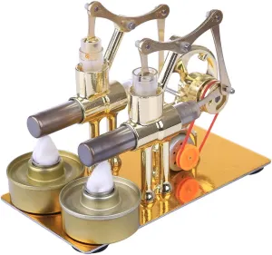 XURUYI Stirling Metal Engine Model - Hot Double Cylinder Bulb (Random Bulb Color) External Combustion Heat Steam Power Engine Model Physics Science Experiment Toy