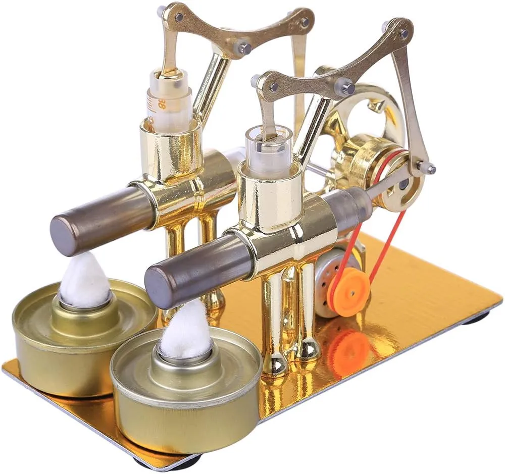 XURUYI Stirling Metal Engine Model - Hot Double Cylinder Bulb (Random Bulb Color) External Combustion Heat Steam Power Engine Model Physics Science Experiment Toy