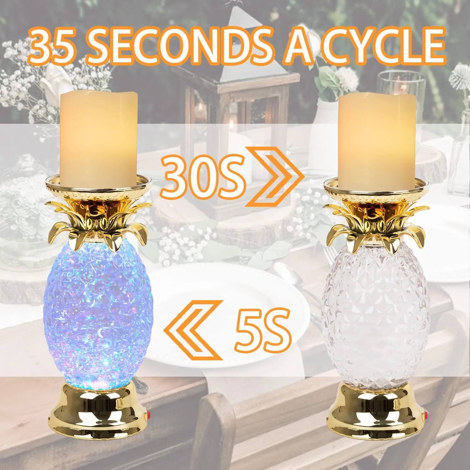 YAKii 9.5" Pineapple LED Color Changing Shine Lava Lamp,Swirling Water Waves Lamp Kid Safe Battery/USB Cable Operated,Table Lamp Candle Holder Table Decoration Gold