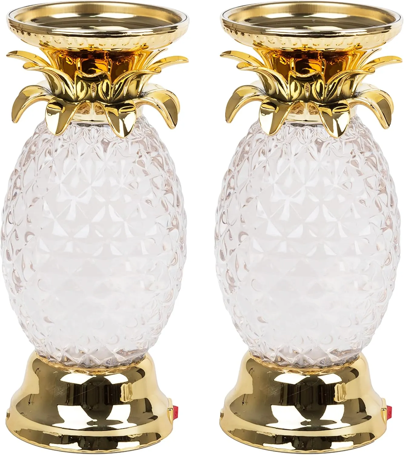 YAKii 9.5" Pineapple LED Color Changing Shine Lava Lamp,Swirling Water Waves Lamp Kid Safe Battery/USB Cable Operated,Table Lamp Candle Holder Table Decoration Gold(Pack of 2)