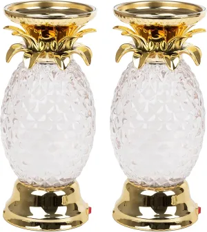 YAKii 9.5" Pineapple LED Color Changing Shine Lava Lamp,Swirling Water Waves Lamp Kid Safe Battery/USB Cable Operated,Table Lamp Candle Holder Table Decoration Gold(Pack of 2)