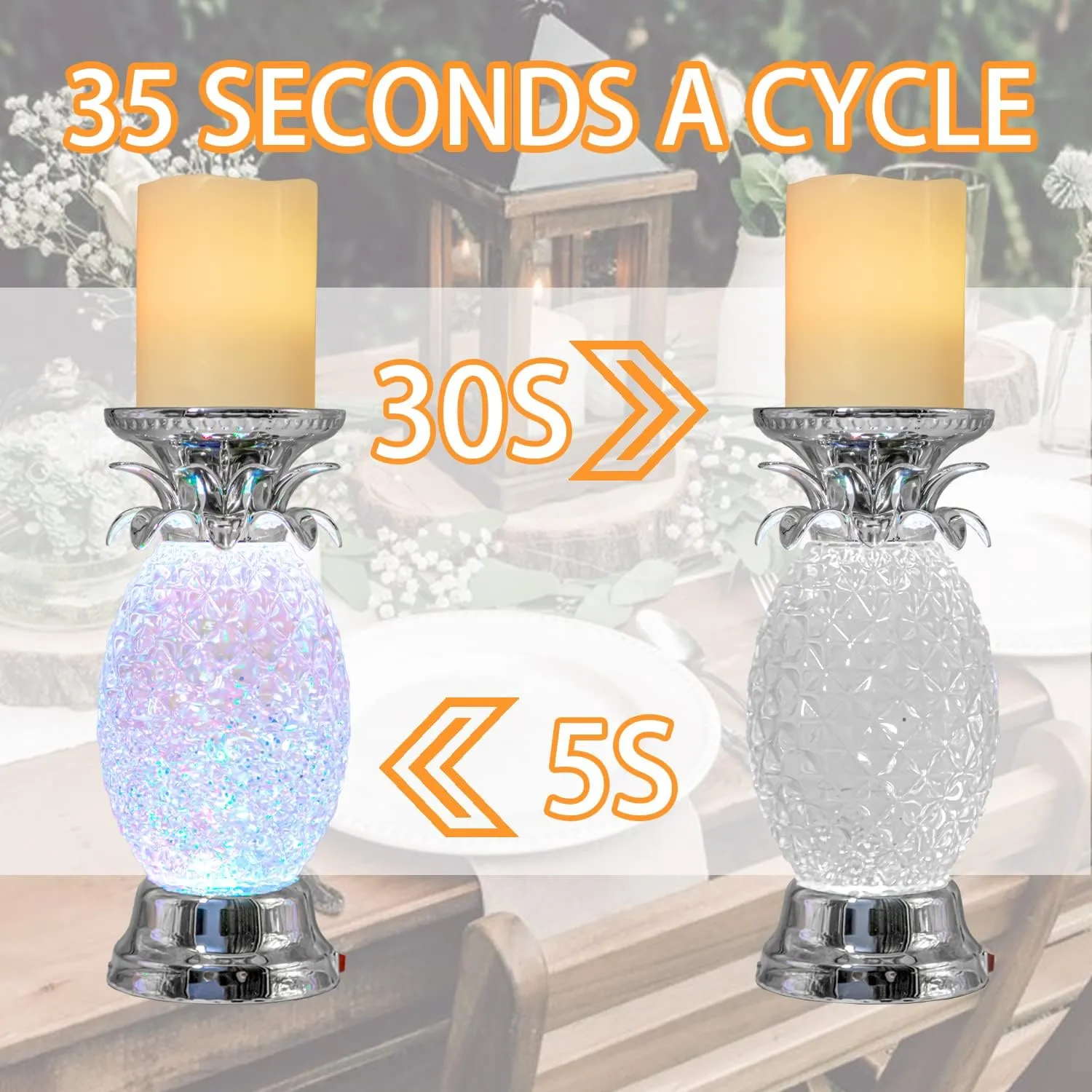 YAKii 9.5" Pineapple LED Color Changing Shine Lava Lamp,Swirling Water Waves Lamp Kid Safe Battery/USB Cable Operated,Table Lamp Candle Holder Table Decoration Silver