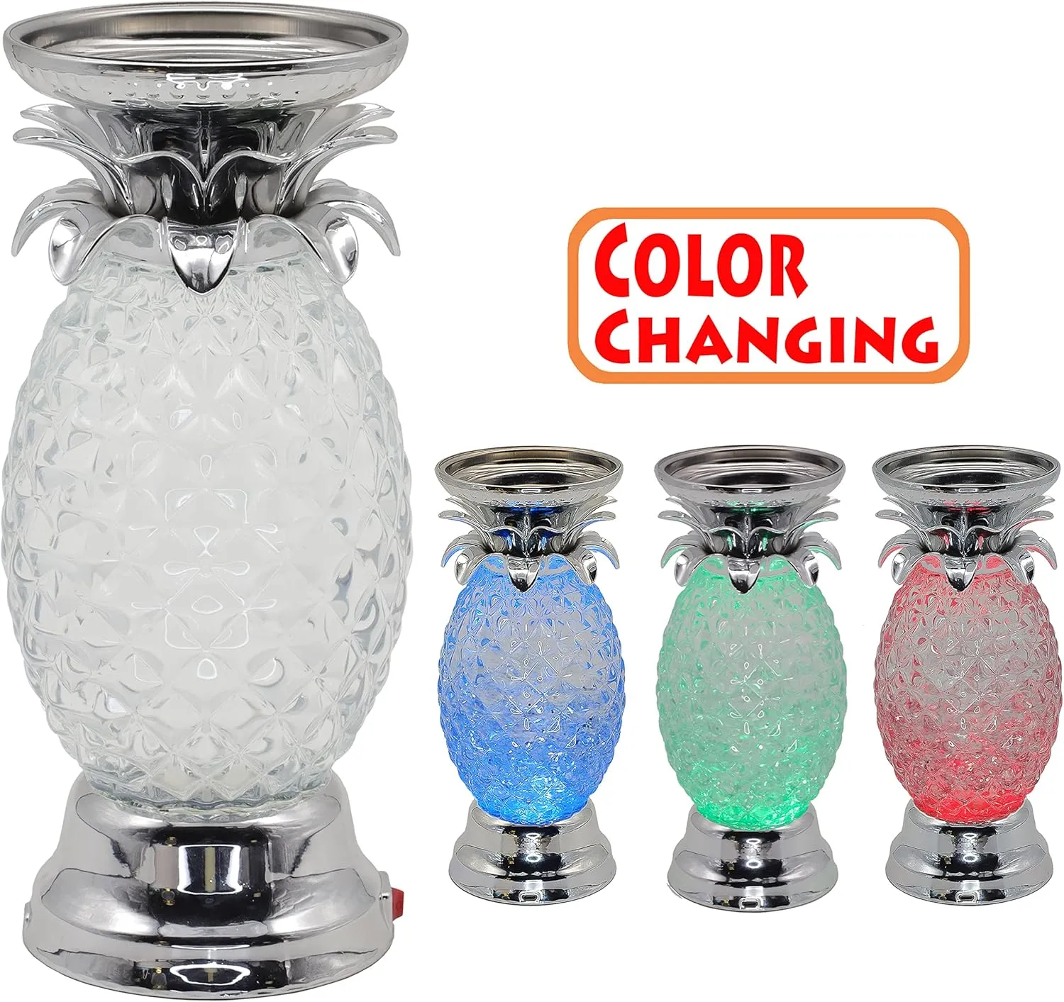 YAKii 9.5" Pineapple LED Color Changing Shine Lava Lamp,Swirling Water Waves Lamp Kid Safe Battery/USB Cable Operated,Table Lamp Candle Holder Table Decoration Silver