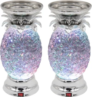YAKii 9.5" Pineapple LED Color Changing Shine Lava Lamp,Swirling Water Waves Lamp Kid Safe Battery/USB Cable Operated,Table Lamp Candle Holder Table Decoration Silver(Pack of 2)