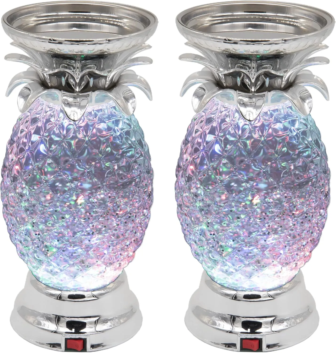 YAKii 9.5" Pineapple LED Color Changing Shine Lava Lamp,Swirling Water Waves Lamp Kid Safe Battery/USB Cable Operated,Table Lamp Candle Holder Table Decoration Silver(Pack of 2)