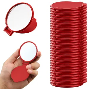 Yalikop 36 Pcs Compact Mirror Bulk Portable Round Makeup Mirror Mini Foldable for Purse Women Travel Daily Use Mother‘s Day Gifts (Red)