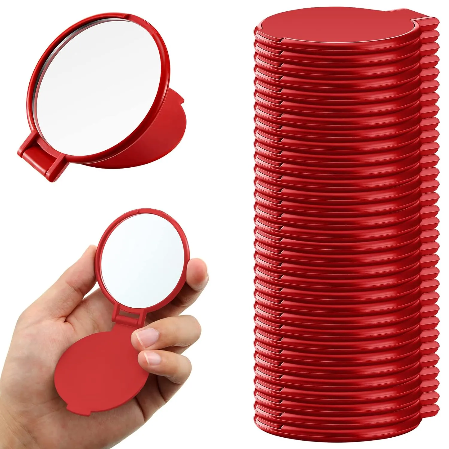 Yalikop 36 Pcs Compact Mirror Bulk Portable Round Makeup Mirror Mini Foldable for Purse Women Travel Daily Use Mother‘s Day Gifts (Red)