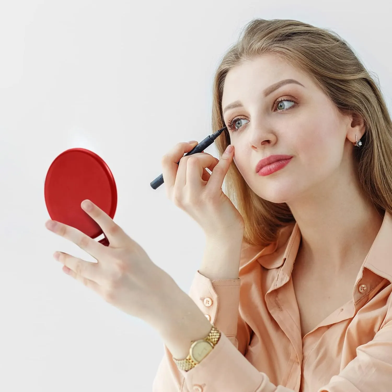Yalikop 36 Pcs Compact Mirror Bulk Portable Round Makeup Mirror Mini Foldable for Purse Women Travel Daily Use Mother‘s Day Gifts (Red)