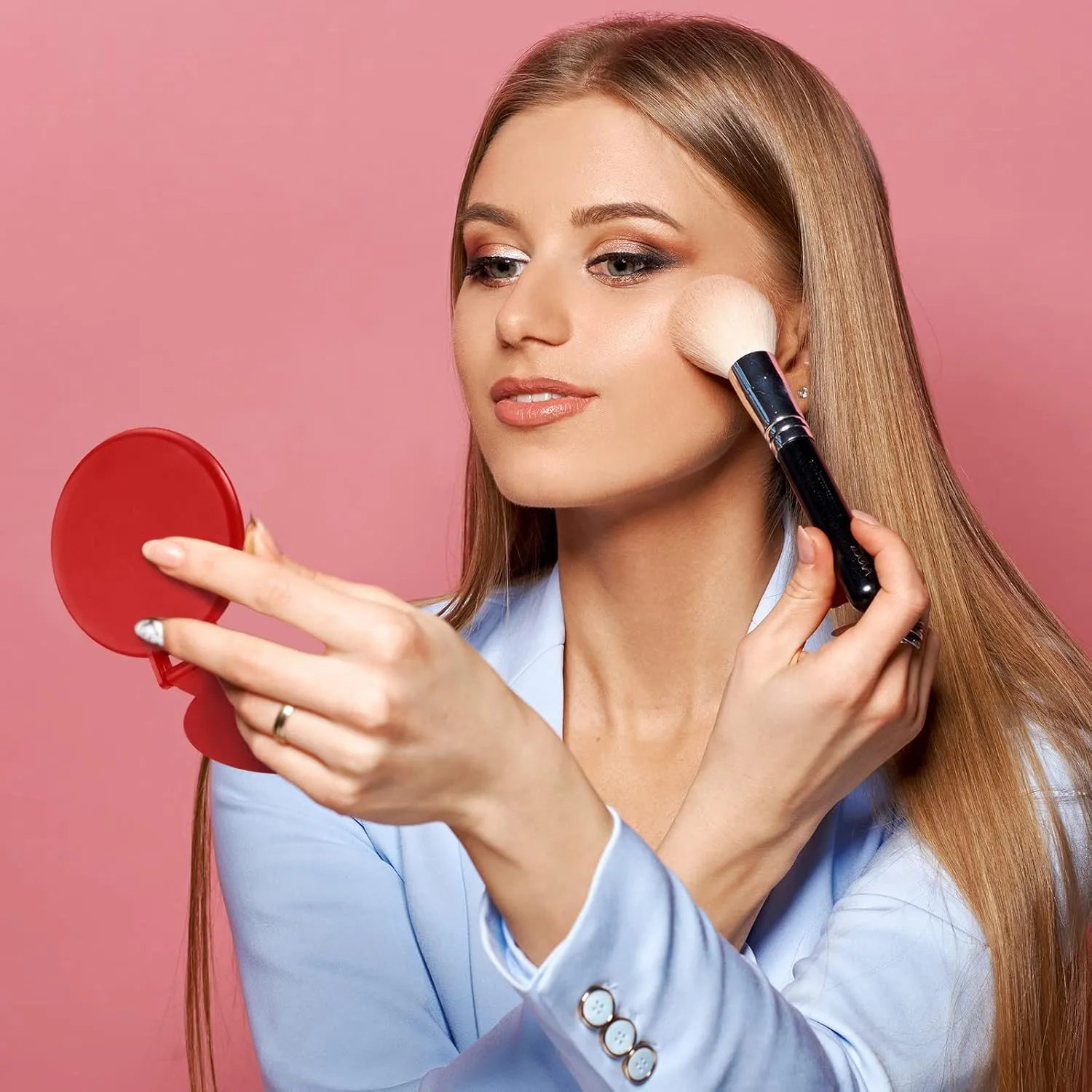 Yalikop 36 Pcs Compact Mirror Bulk Portable Round Makeup Mirror Mini Foldable for Purse Women Travel Daily Use Mother‘s Day Gifts (Red)