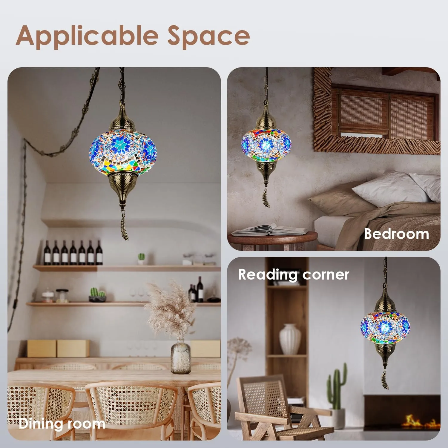 Yarra-Decor Turkish Moroccan Pendant Hanging Light with 15-Foot Cord - Exquisite Tiffany Style Mosaic Ceiling Lamp for Bedroom, Living Room(Blue1)