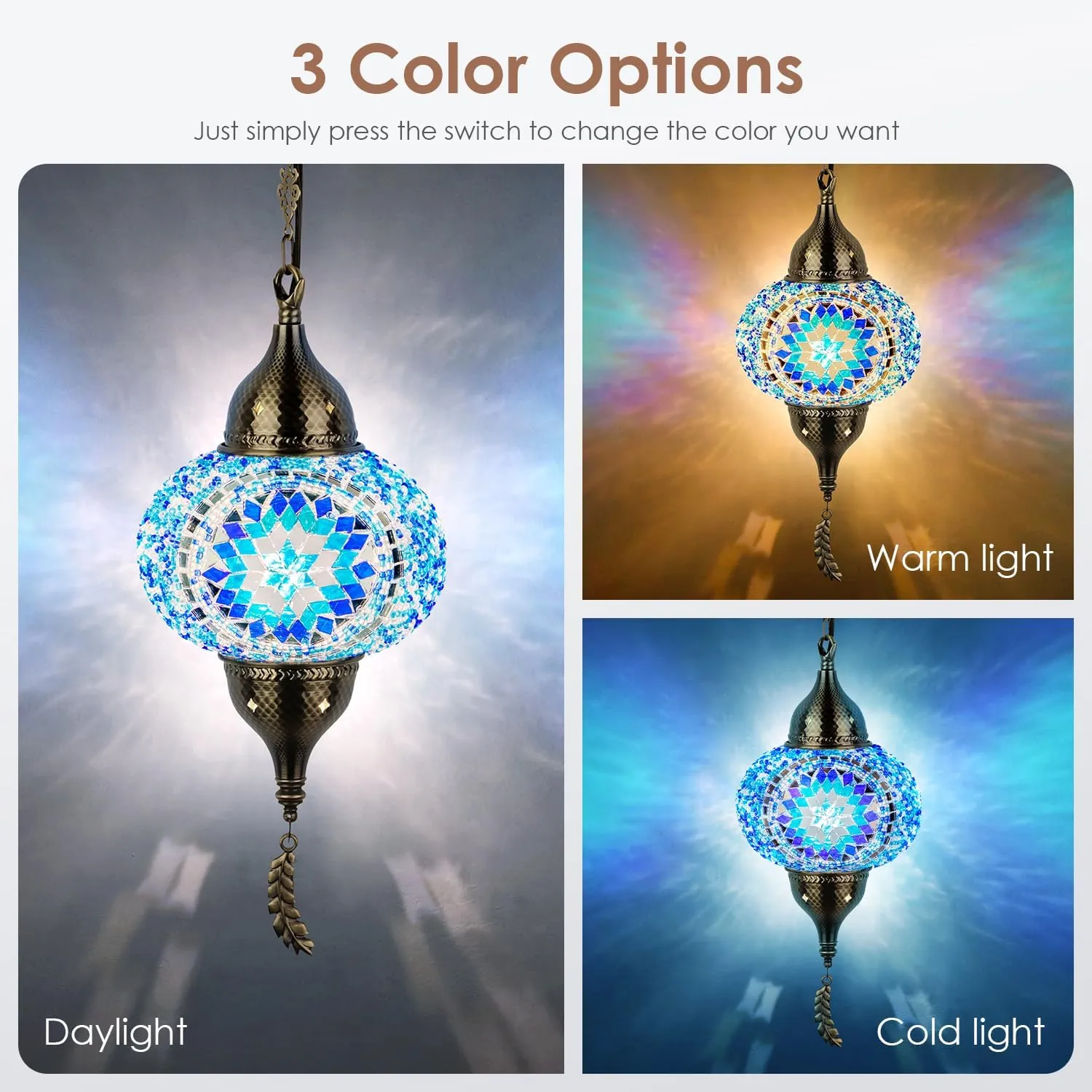 Yarra-Decor Turkish Moroccan Pendant Hanging Light with 15-Foot Cord - Exquisite Tiffany Style Mosaic Ceiling Lamp for Bedroom, Living Room(Blue2)