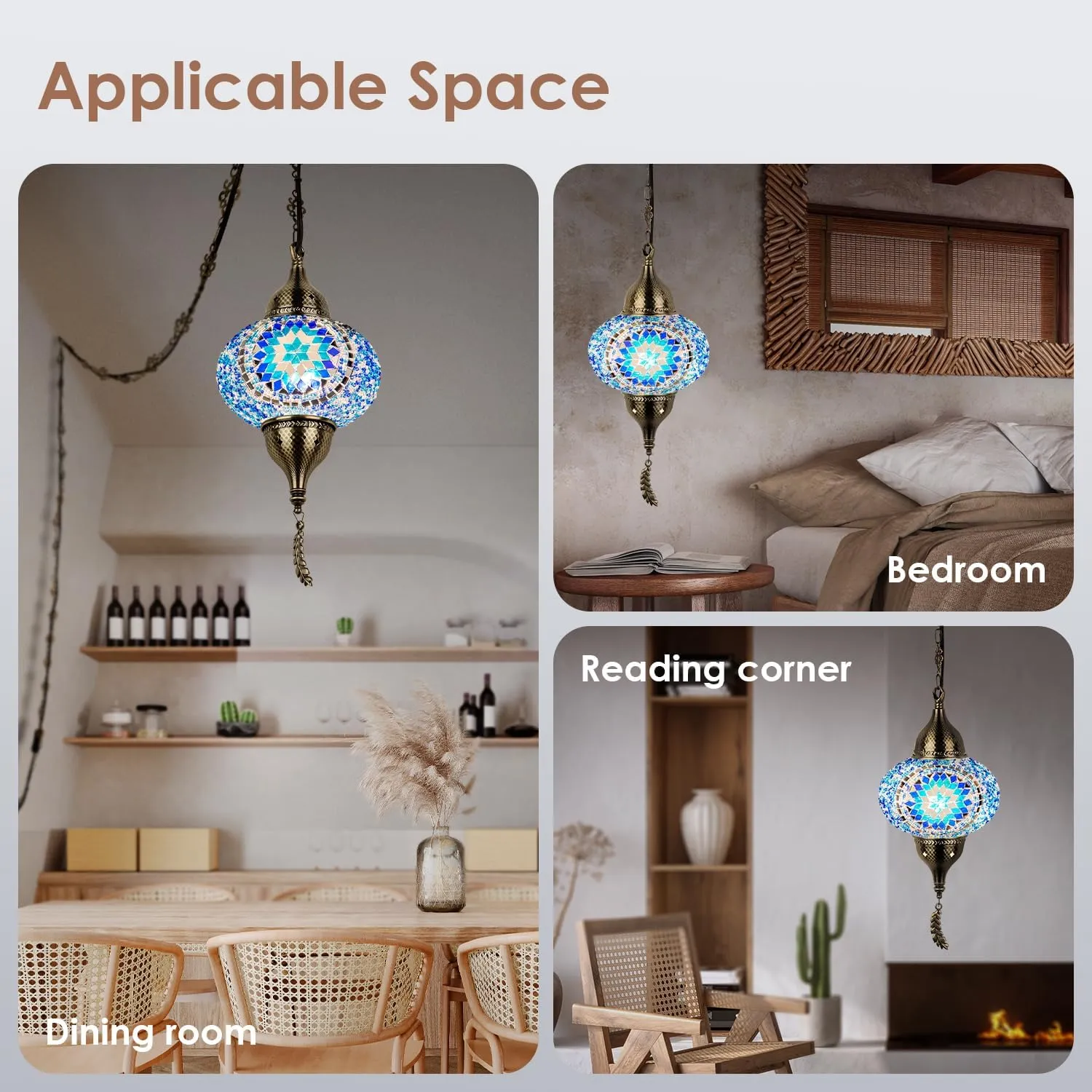 Yarra-Decor Turkish Moroccan Pendant Hanging Light with 15-Foot Cord - Exquisite Tiffany Style Mosaic Ceiling Lamp for Bedroom, Living Room(Blue2)