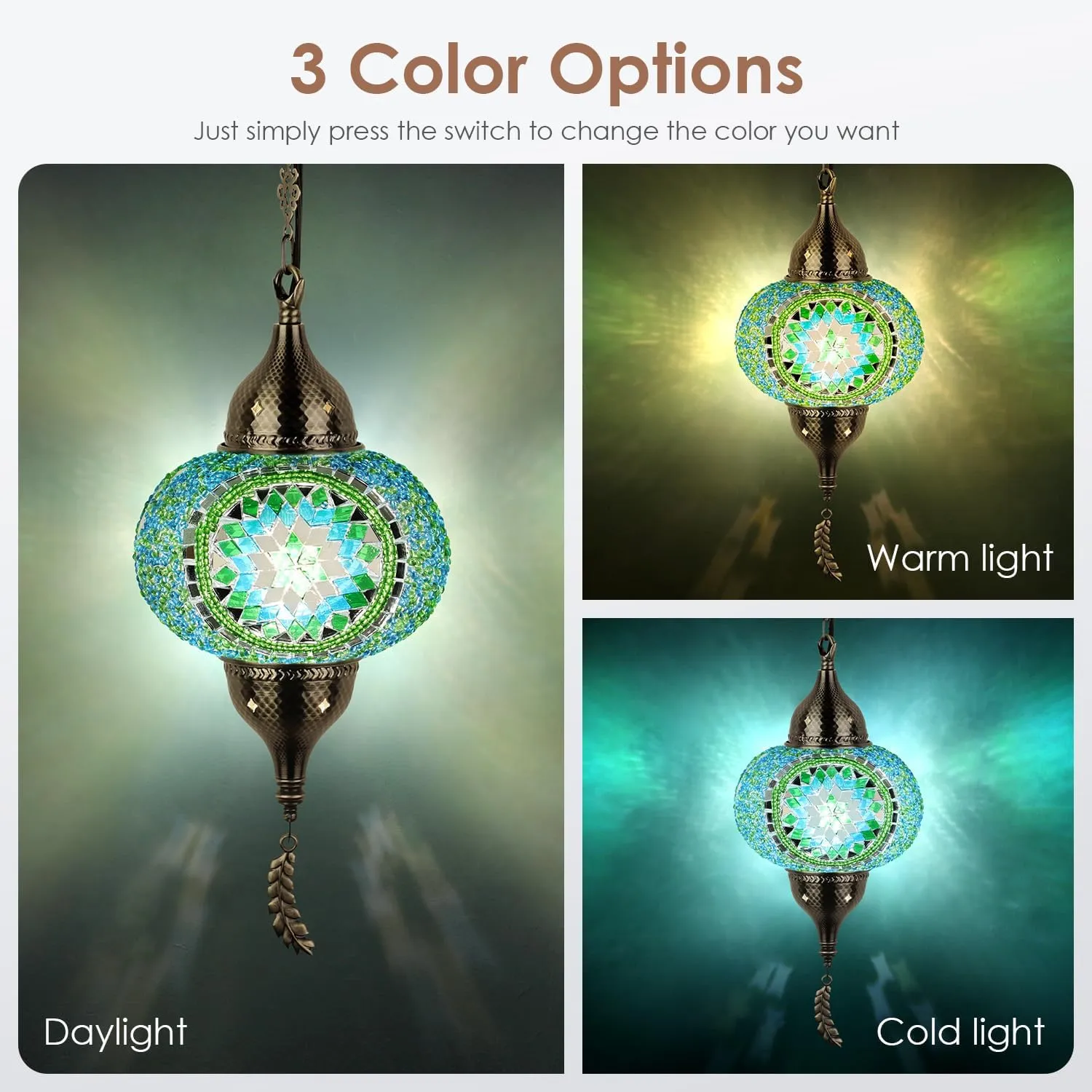 Yarra-Decor Turkish Moroccan Pendant Hanging Light with 15-Foot Cord - Exquisite Tiffany Style Mosaic Ceiling Lamp for Bedroom, Living Room(Green1)