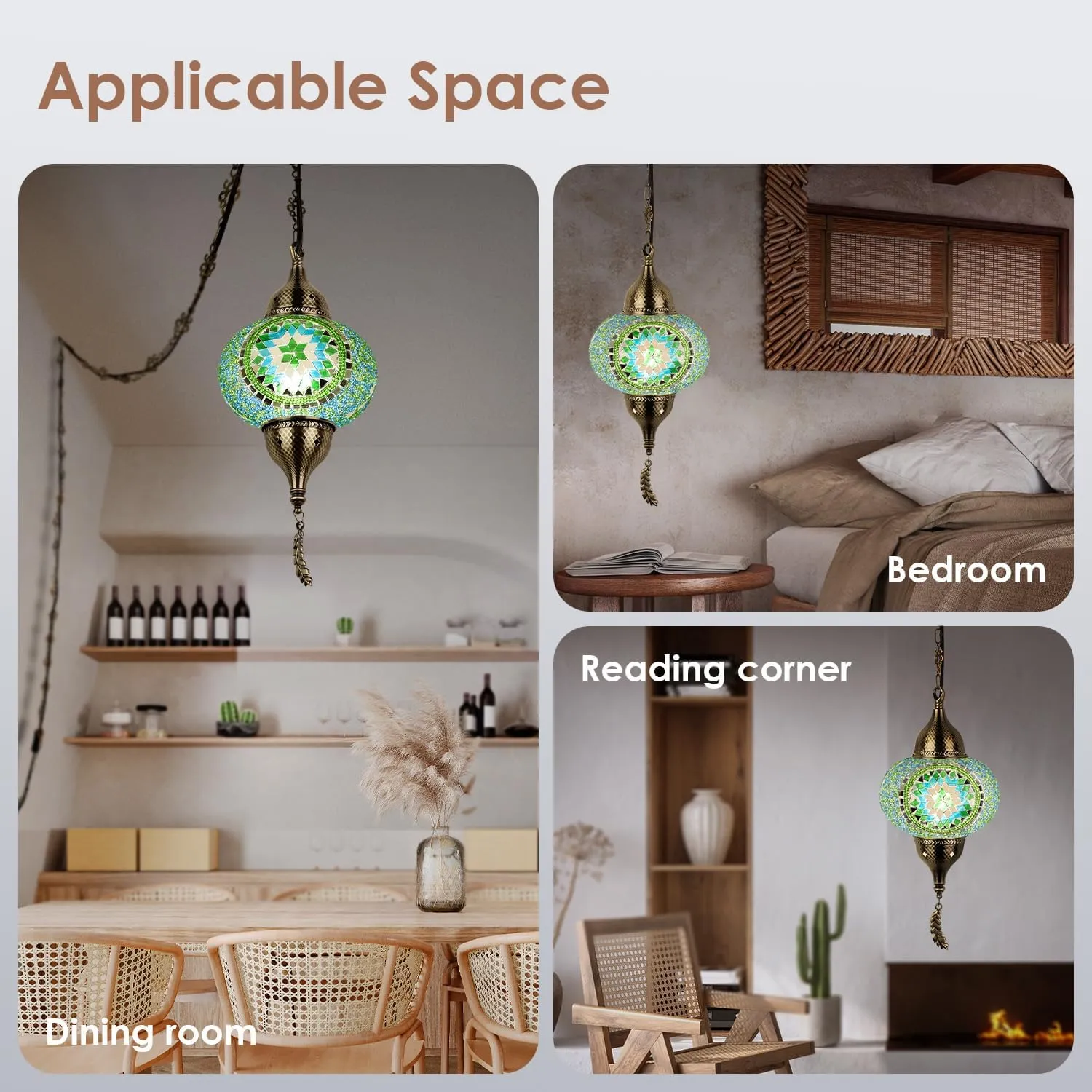 Yarra-Decor Turkish Moroccan Pendant Hanging Light with 15-Foot Cord - Exquisite Tiffany Style Mosaic Ceiling Lamp for Bedroom, Living Room(Green1)