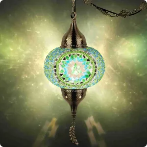 Yarra-Decor Turkish Moroccan Pendant Hanging Light with 15-Foot Cord - Exquisite Tiffany Style Mosaic Ceiling Lamp for Bedroom, Living Room(Green1)