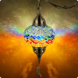 Yarra-Decor Turkish Moroccan Pendant Hanging Light with 15-Foot Cord - Exquisite Tiffany Style Mosaic Ceiling Lamp for Bedroom, Living Room(Multicolor2)