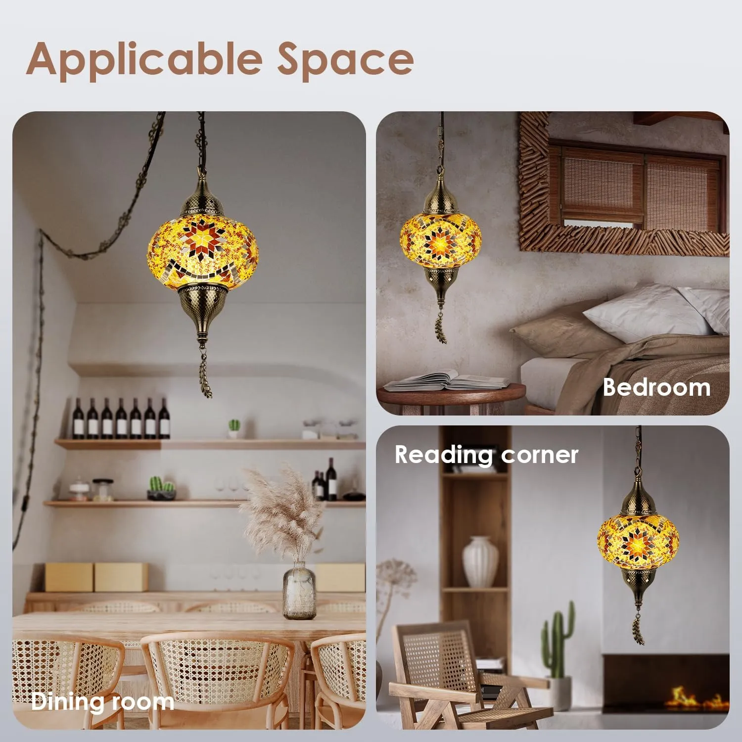 Yarra-Decor Turkish Moroccan Pendant Hanging Light with 15-Foot Cord - Exquisite Tiffany Style Mosaic Ceiling Lamp for Bedroom, Living Room(Yellow1)