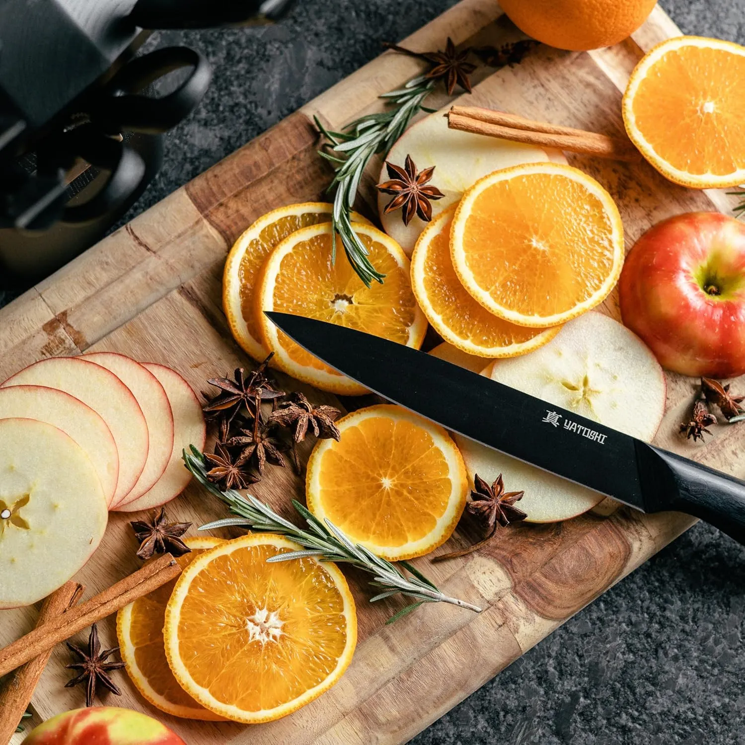 Yatoshi 13 Piece Knife Block - Onyx Black Titanium Nitride Coating- Ultra Sharp High Carbon Stainless Steel - Black Pakkawood Ergonomic Handle