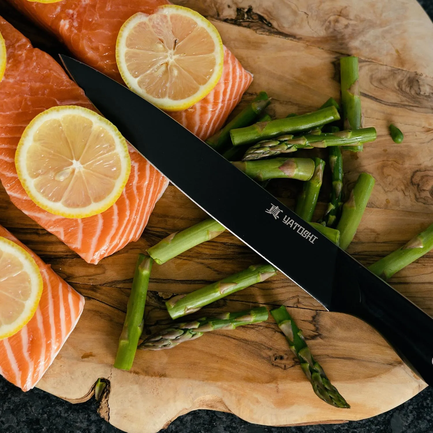 Yatoshi 13 Piece Knife Block - Onyx Black Titanium Nitride Coating- Ultra Sharp High Carbon Stainless Steel - Black Pakkawood Ergonomic Handle