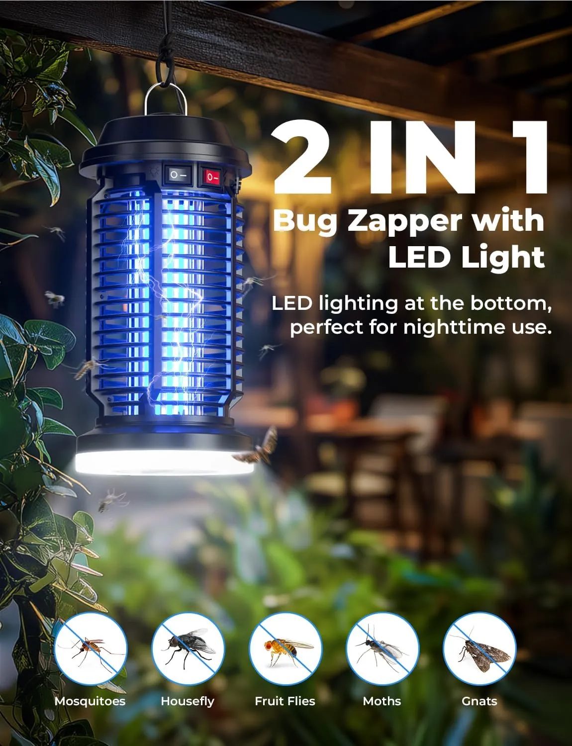 YISSVIC Bug Zapper Outdoor Indoor Waterproof Electric Mosquito Lamp Fly Zapper Killer Effective 4200V Plug in for Home Patio Office Courtyard