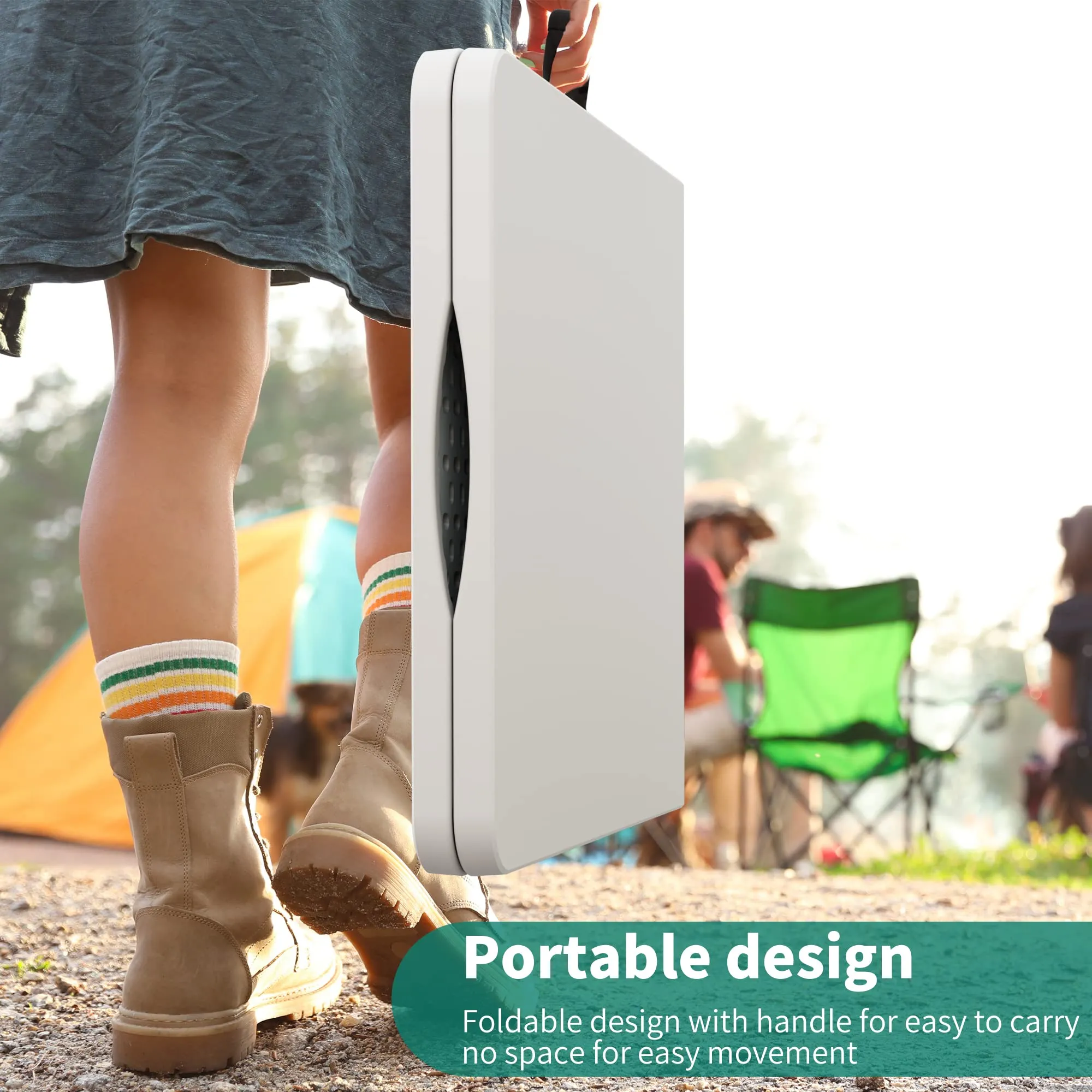 YITAHOME Heavy-Duty 6ft Folding Table with Handle, Portable Rectangle Folding Table for Easy Storage, Ideal for Outdoors Camping, Picnics, Parties & Indoor Events, White