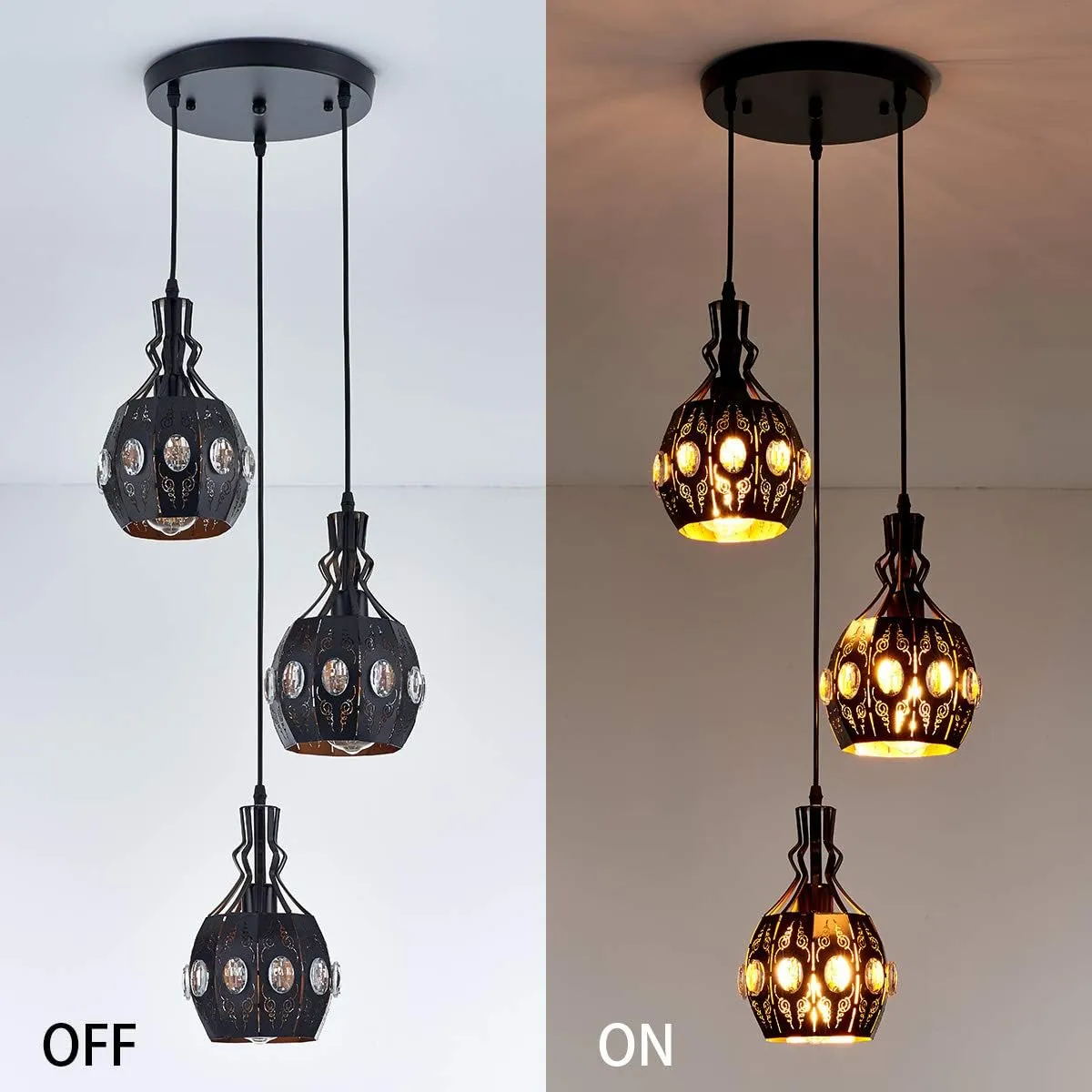 YLONG-ZS 3-Light Industrial Pendant Lighting Vintage Hanging Ceiling Light Fixtures Farmhouse Rustic Pendant Light with Metal Caged for Dining Room Hotel Hanging Lamps