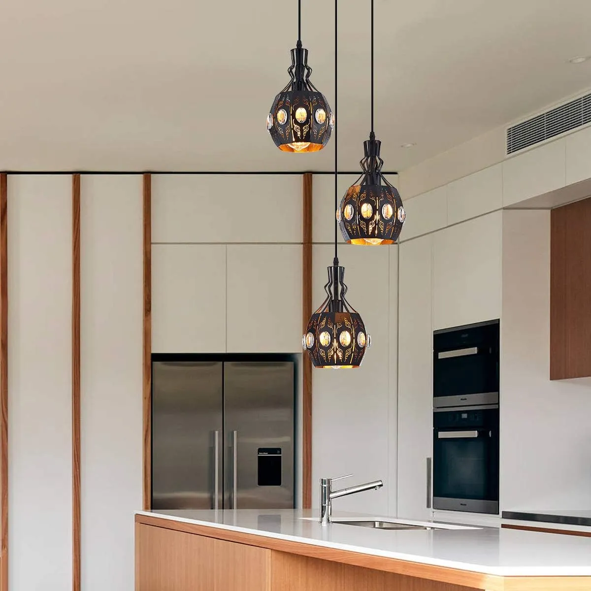 YLONG-ZS 3-Light Industrial Pendant Lighting Vintage Hanging Ceiling Light Fixtures Farmhouse Rustic Pendant Light with Metal Caged for Dining Room Hotel Hanging Lamps