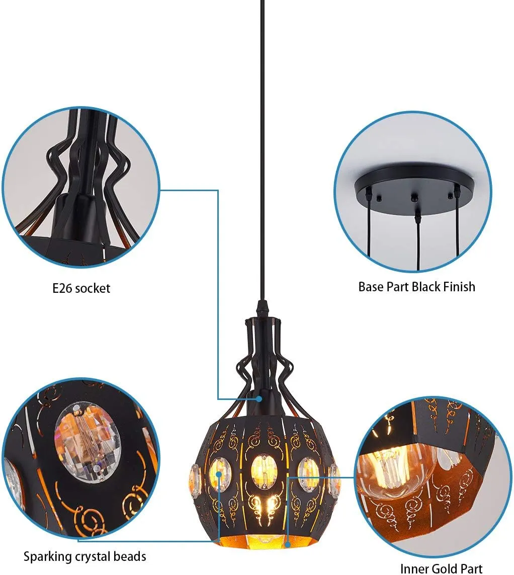 YLONG-ZS 3-Light Industrial Pendant Lighting Vintage Hanging Ceiling Light Fixtures Farmhouse Rustic Pendant Light with Metal Caged for Dining Room Hotel Hanging Lamps