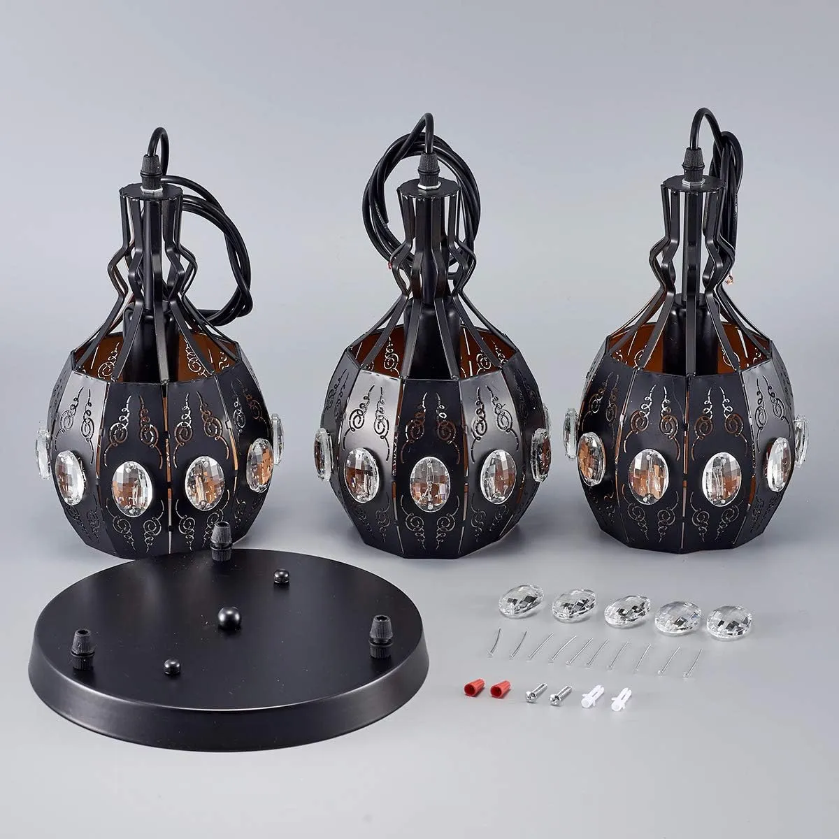 YLONG-ZS 3-Light Industrial Pendant Lighting Vintage Hanging Ceiling Light Fixtures Farmhouse Rustic Pendant Light with Metal Caged for Dining Room Hotel Hanging Lamps