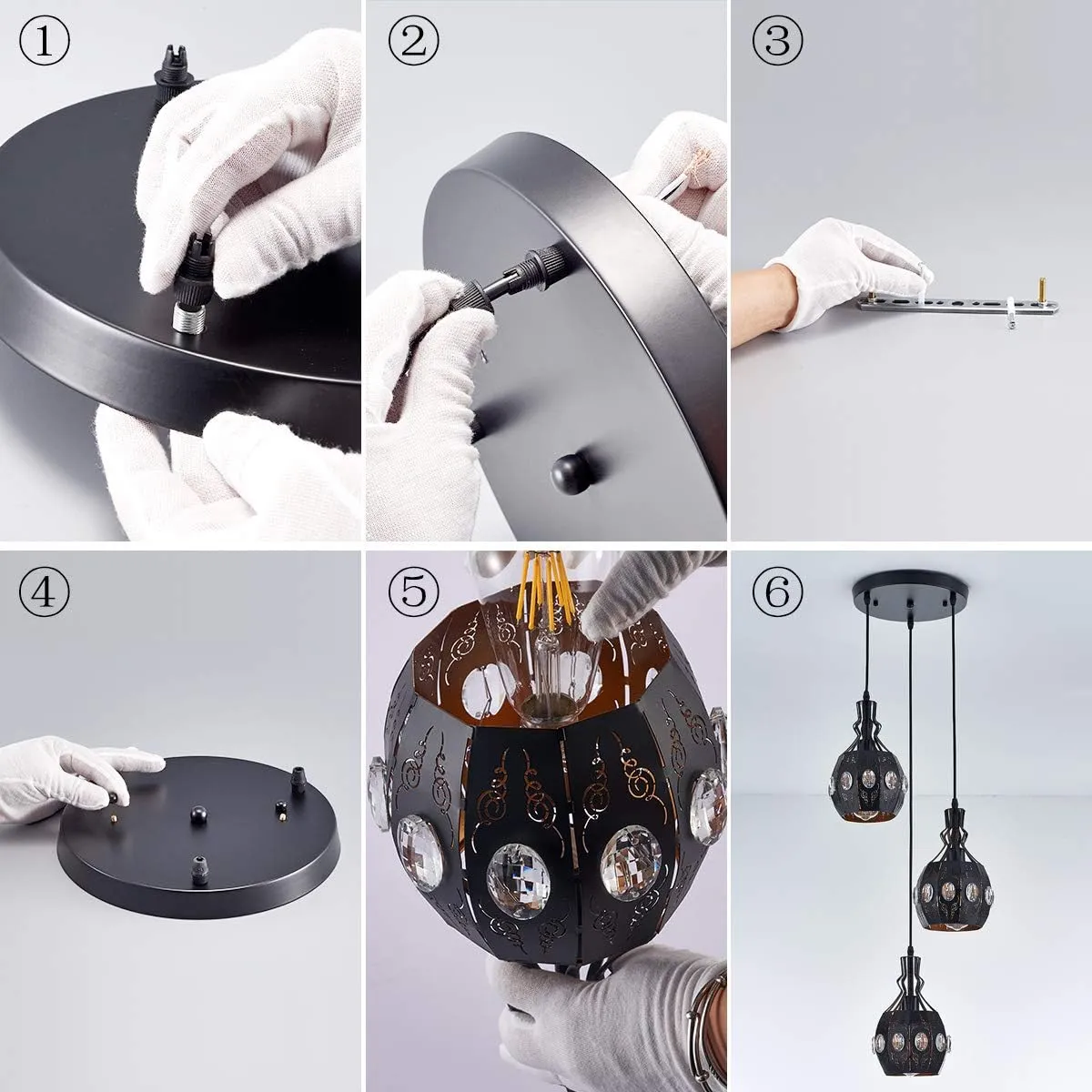 YLONG-ZS 3-Light Industrial Pendant Lighting Vintage Hanging Ceiling Light Fixtures Farmhouse Rustic Pendant Light with Metal Caged for Dining Room Hotel Hanging Lamps