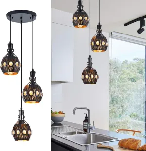 YLONG-ZS 3-Light Industrial Pendant Lighting Vintage Hanging Ceiling Light Fixtures Farmhouse Rustic Pendant Light with Metal Caged for Dining Room Hotel Hanging Lamps