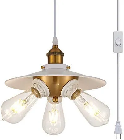YLONG-ZS White Hanging Lamps Swag Lights Plug in Pendant Light 16.4 FT Cord Hanging Pendant Light On/Off Switch for Living Room, Dining Room, Entryway