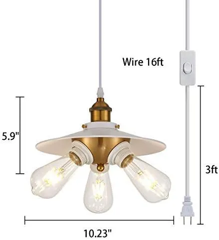 YLONG-ZS White Hanging Lamps Swag Lights Plug in Pendant Light 16.4 FT Cord Hanging Pendant Light On/Off Switch for Living Room, Dining Room, Entryway