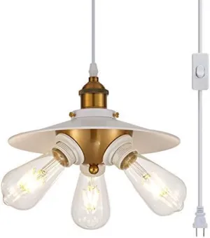 YLONG-ZS White Hanging Lamps Swag Lights Plug in Pendant Light 16.4 FT Cord Hanging Pendant Light On/Off Switch for Living Room, Dining Room, Entryway