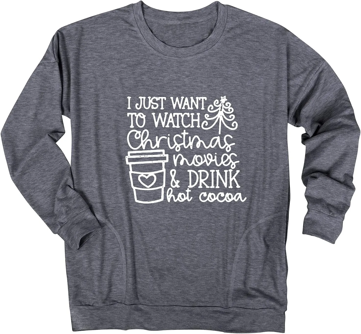 Ytfsrukp Women Let It Snow Crew Neck Snowflake Plant Long Sleeve Pocket T-Shirts Multicolor