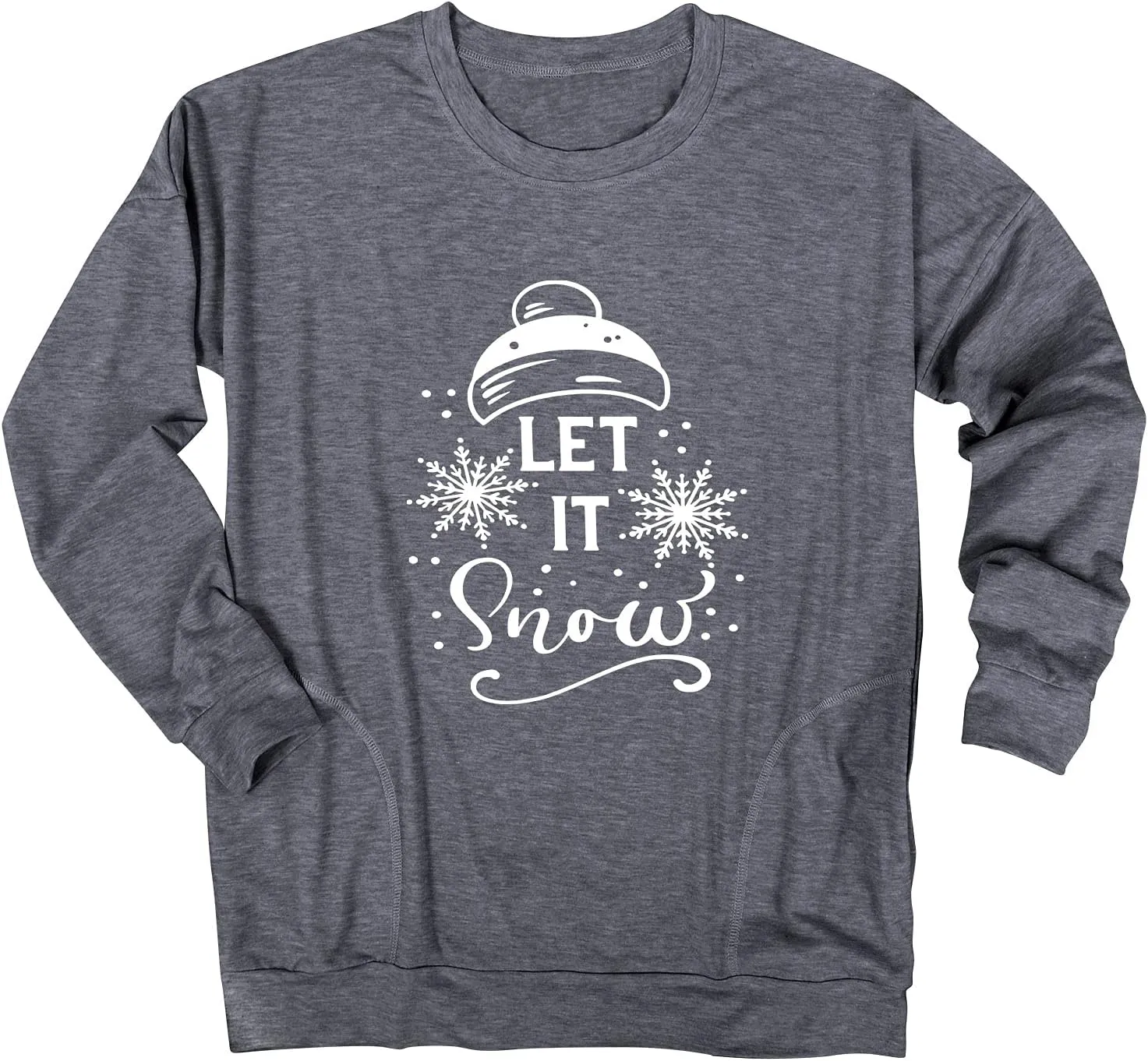 Ytfsrukp Women Let It Snow Crew Neck Snowflake Plant Long Sleeve Pocket T-Shirts Multicolor